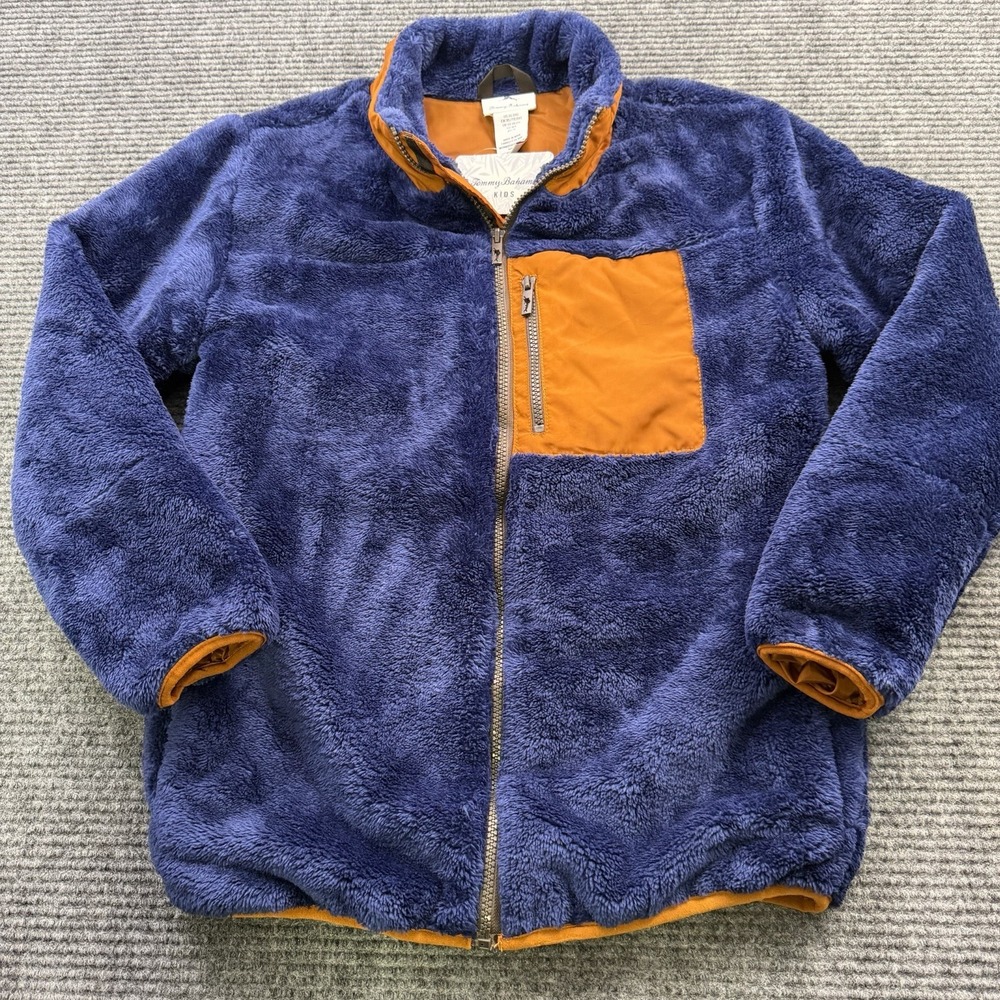 Tommy Bahama Boy's Full Zip Teddy Jacket Youth‎ Size XL 14 Navy Blue Orange NWT